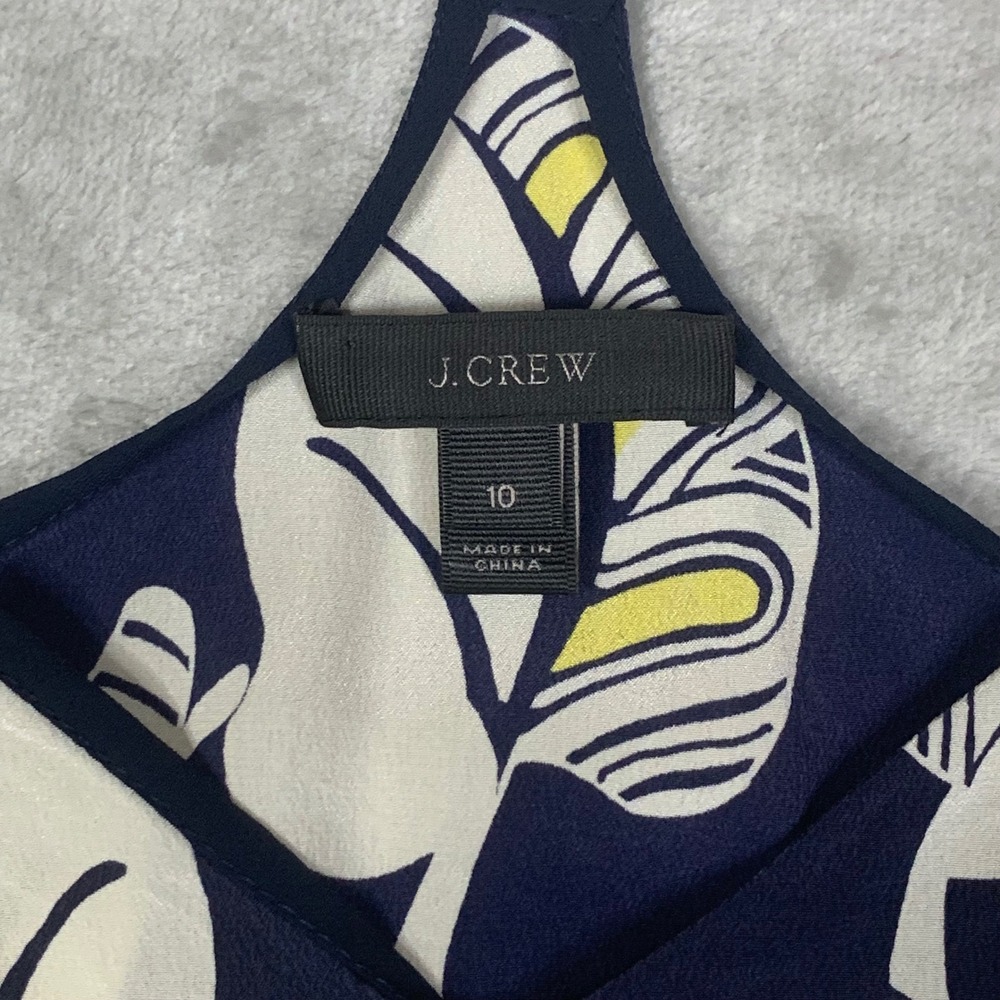J.Crew Carrie Cami 100% Silk Tropical Leaf Print Navy Blue Tank Top C4268 Sz 10 - Picture 4 of 10